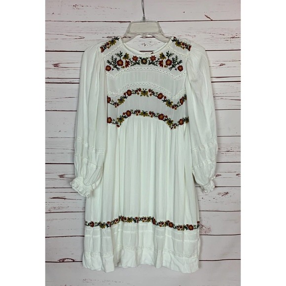 Free People Dresses & Skirts - Free People Women's XS Extra Small White Floral Embroidered Lace Cute Boho Dress